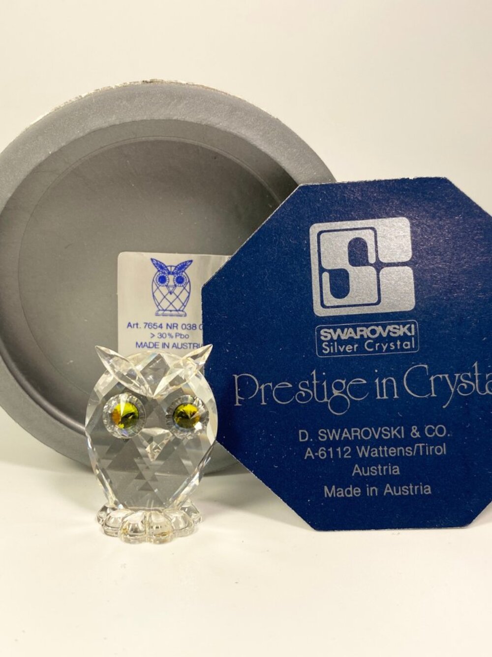 Swarovski Crystal Small Figurine Owl w Multicolor Eyes # 7654NR38 with box